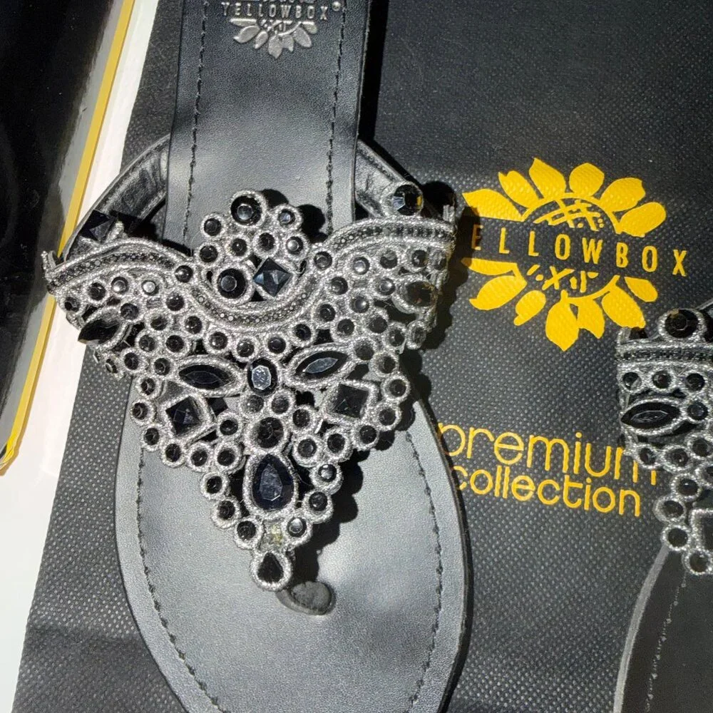 Yellow Box Pamee Black Embellished Thong Sandals Women’s Size 8 - Picture 5 of 8